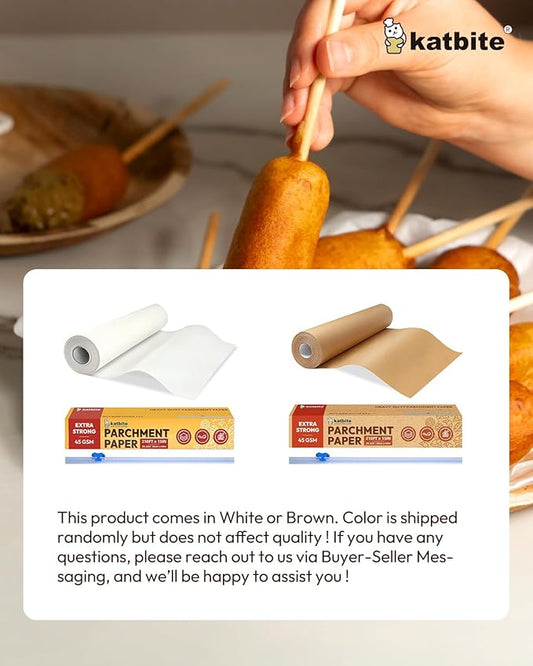 Katbite Heavy Duty Parchment Paper Roll for Baking, 15 in x 210 ft, 260 Sq.Ft Baking Paper with Slide Cutter, Easy to Cut & Non-stick Cooking Paper for Bread, Cookies, Air Fryer, Steaming, Grilling