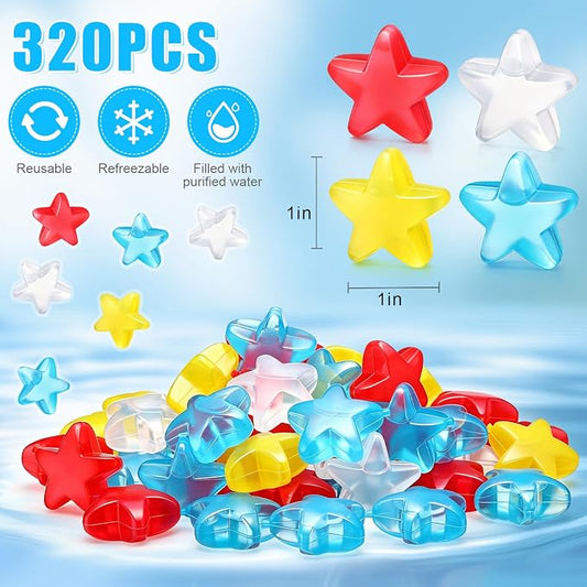 320 Pcs 10lb Reusable Ice Cubes for Drinks Plastic Ice Cube Refreezable Without Diluting Frozen to Keep Drink Cool Longer for Coffee Cocktails Whiskey Wine Bar Party Camping (Star,Colorful)