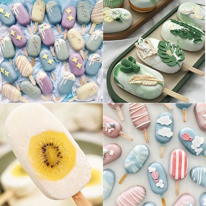Ozera Silicone Popsicle Molds, 2 Pack Cake Pop Molds Reusable Popsicles Maker Ice Pop Cakesicle Molds with 50 Wooden Sticks & 50 Popsicle Bags for Homemade DIY Popsicles