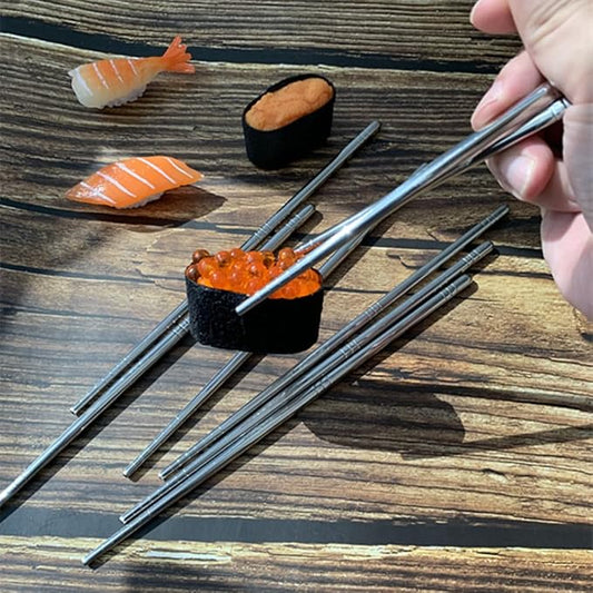 2Pairs Silver Stainless Steel Chopsticks Reusable Dishwasher Safe | Lightweight,Easy to clean