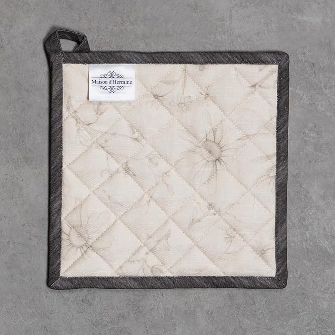 Maison d' Hermine Pot Holders 100% Cotton Potholders (8" x 8", Pack of 2) | Heat Resistant Hot Pads with Loop BBQ Cooking Baking Farmhouse Kitchen Handling Hot Pans Spring Summer - Candice