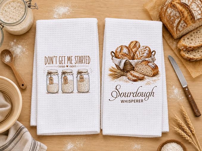 LXOMILL Sourdough Gifts, Funny Kitchen Towels Set for Bread Bakers
