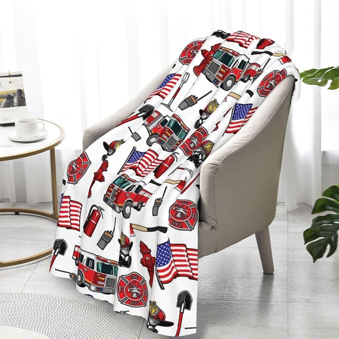 Firefighter Blanket 50x60 Inches - Extra Large Fire Truck Throw for Kids, Adults - Ultra Soft Fleece Firetruck Throw Blankets for Couch, Sofa, Camping - Warm Cozy Fireman Gift for Boys, Girls, Teens