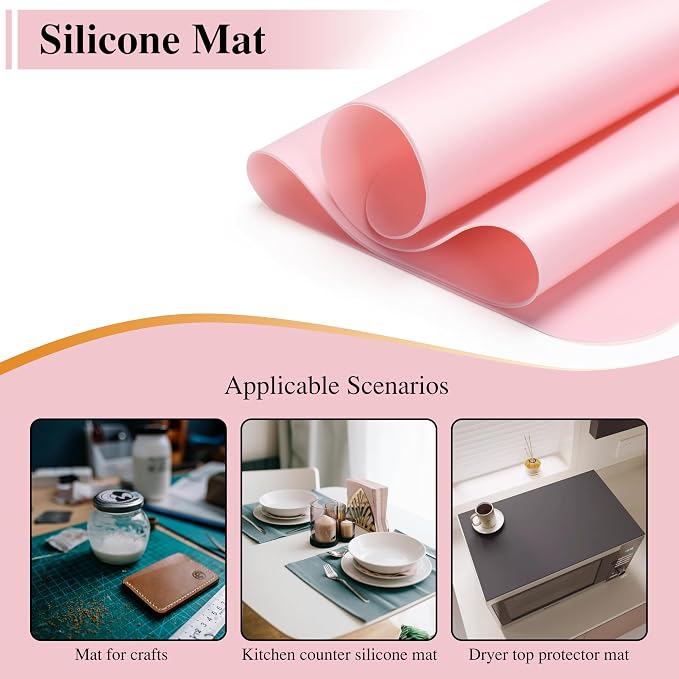 Silicone Mats Large Size, 2Pcs 27.5"x 19.5" Pink Silicone Craft Mat, Silicone Mats for Heat Resistant, Kitchen Counter, Paiting, Jewelry
