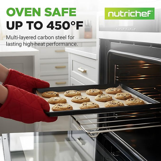 NutriChef Nonstick XL Cookie Sheet Baking Pan - Extra Large 22 Inch x 16 Inch with Raised Edges, Thick Carbon Steel Oven Baking Sheet for Jelly Rolls, Cookies, Cakes, & Pastries - Black
