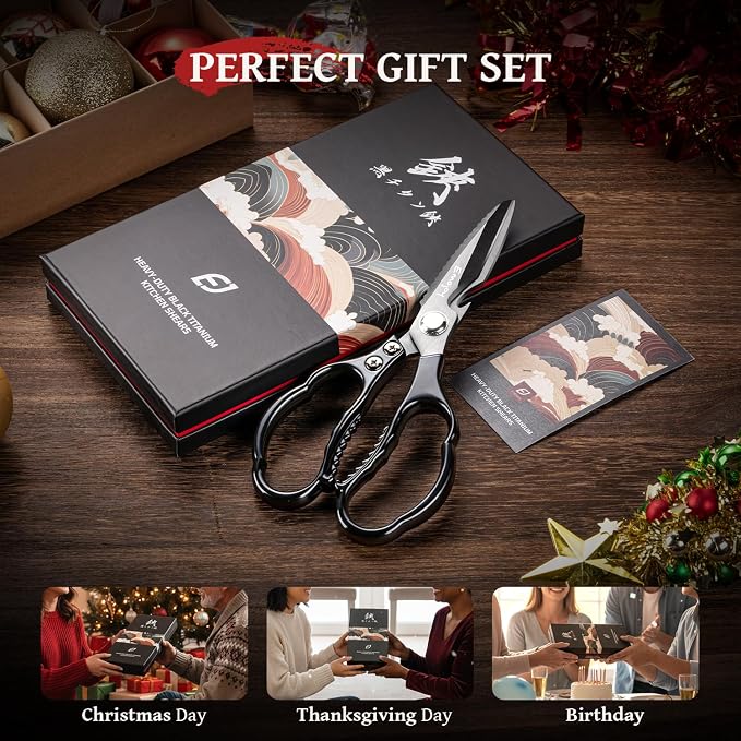 Kitchen Shears for Food, Titanium Kitchen Scissors All Purpose, Japanese 5Cr15MoV Steel Heavy Duty Blades for Meat, Herbs & Poultry, Dishwasher Safe