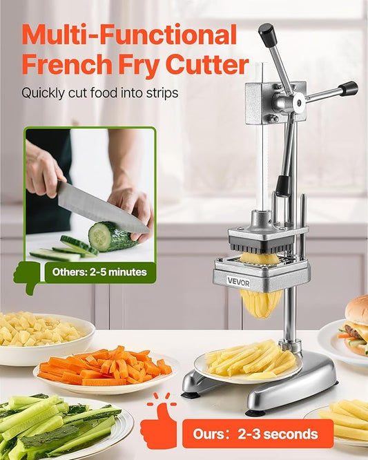 VEVOR Commercial French Fry Cutter, Stainless Steel Vegetable Fruit Chopper with 3 Replacement Blades 1/2-Inch 3/8-Inch 1/4-Inch, Manual Potato Slicer Dicer for Restaurants & Home Kitchen