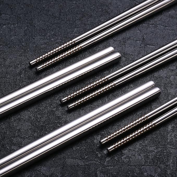 Devico Chopsticks, Metal Chopsticks, 18/10 Stainless Steel Chopstick Set, Reusable, Dishwasher Safe (5 pairs)