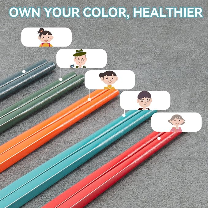 5-Pair -Dishwasher-Safe Fiberglass Chopsticks Set, 9.5 Inch Reusable Japanese-Style Chinese Chopsticks, Non-Slip and Easy to Handle