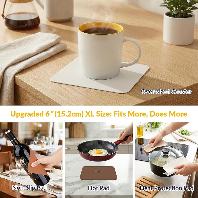 NIHOME Silicone Jar Opener – 6 Inch Large Anti-Slip Grip Pads, Premium 100% Food-Grade Silicone, Stylish Designer Colors, Multi-Purpose Heat-Resistant Mat & Coaster, Set of 4 (Coffee Colors, Square)