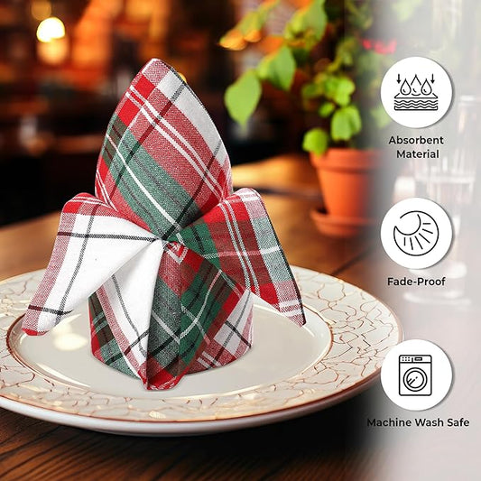 Urban Villa Cloth Napkins (Set of 12) 20x20 Inches 100% Cotton Dinner Napkins Hotel Quality Reusable & Washable Table Dinner Napkins for Home & Weddings -(Christ Checks)
