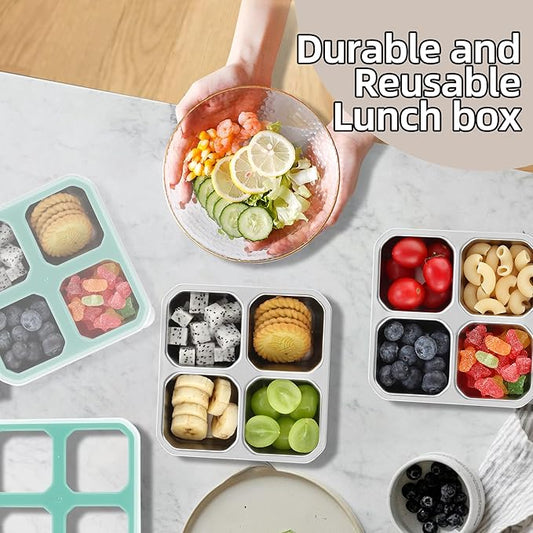 BEFOY 2 Pack Stainless Steel Snack Containers with Lids 4 Compartment Food Storage Containers for Adults Meal Prep Reusable for work or going out(blue, 2)