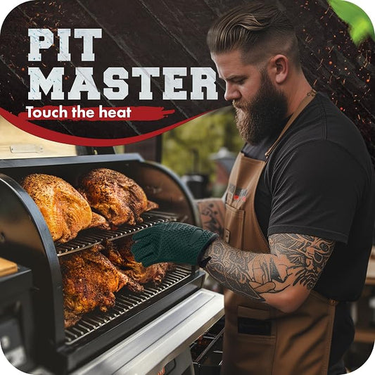 Kitchen perfection XL Silicone Smoker BBQ Gloves -Heat Resistant Oven Mitts | Waterproof, 5-Finger Design For A Better Grip, for Pitmasters, Meat Smoking, Grilling, Cooking, Frying Turkey | Grill Gift