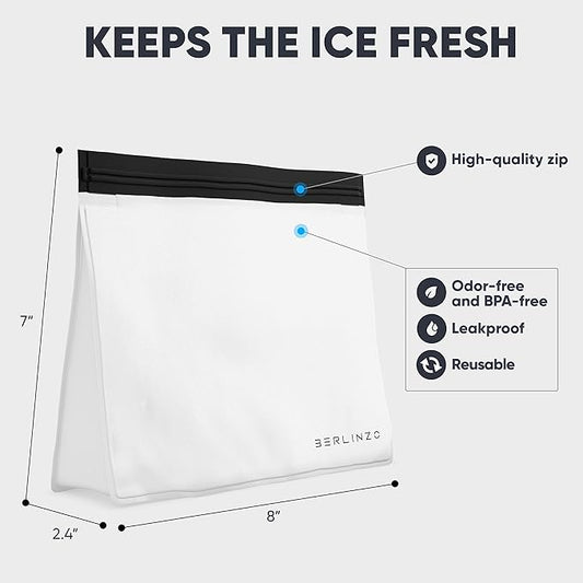 BERLINZO Reusable Ice Storage Bag - Freezer Safe Leak Proof Silicone and Plastic-Free Lunch Bag for Ice and Food Storage - BPA-Free - 2 Pack