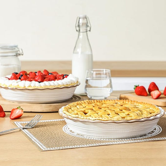 Frewinky Ceramic Pie Pan for Baking, 9 inch Pie Dish with Ruffled Edge, Nonstick Deep Pie Plate, Farmhouse Decor Quiche Tart Baking Dish for Thanksgiving, Microwave & Oven Safe, Set of 1