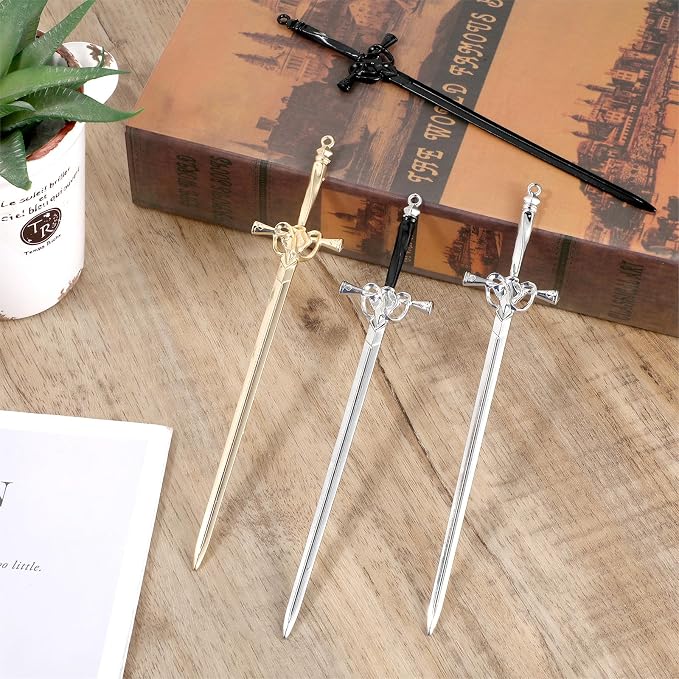 Qianyu 4 Pcs Ancient Style Sword Hair Chopsticks Chinese Style Hair Sticks for Bun Hair Long Hair Classic Vintage Ancient Sword Shape Hair Sticks Women Girl Decorative Accessories(Style 2)