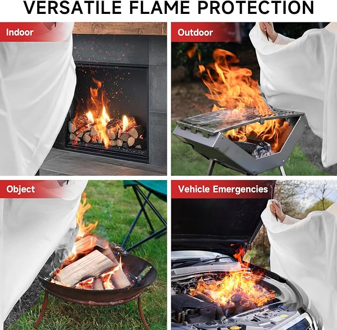 Fire Blanket Emergency for Home Kitchen - 40"x40" Fireproof Safety Protection Fiberglass Flame Retardant Blankets Survival Essential Kit for Outdoor Camping House Car Fireplace Grill BBQ - 2 Pack