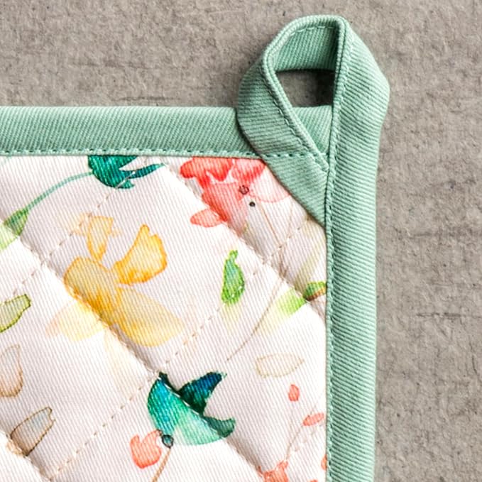 Maison d'Hermine Pot Holders 100% Cotton Heat Resistant Potholders 8" x 8" Hot Pads with Loop BBQ, Cooking, Baking, Grilling, Kitchen, Handling Hot Pans Spring/Summer (Pack of 1, Colmar) | Heat Resistant Hot Pads with Loop BBQ Cooking Baking Farmhouse ...