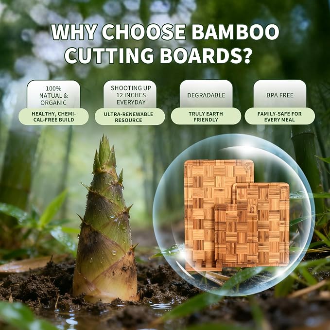 BAMBANG Bamboo Cutting Board for Kitchen with Juice Groove, End-Grain Butcher Block Chopping Boards, Checkered Wooden Cutting Boards Set of 3 with Stand, Knife-Friendly, Serving Tray
