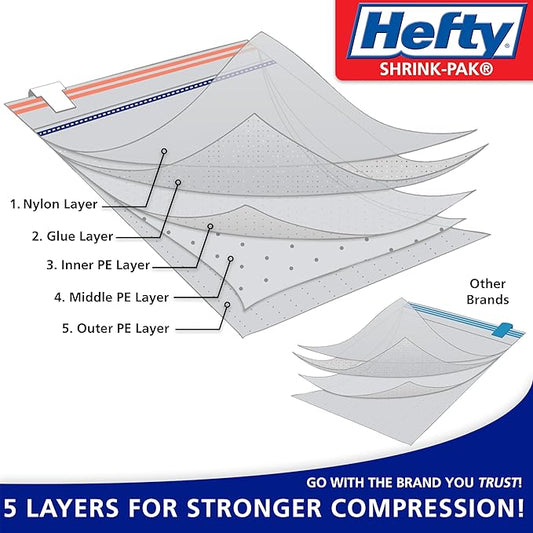 Hefty Shrink-Pak Vacuum Storage Bags – For Clothes, Pillows, Towels, Blankets & More – Space Saver Vacuum Suction Sealer Bags for Home or Travel – 4 Jumbo Cubes, 43.5 x 34 x 18 Inches