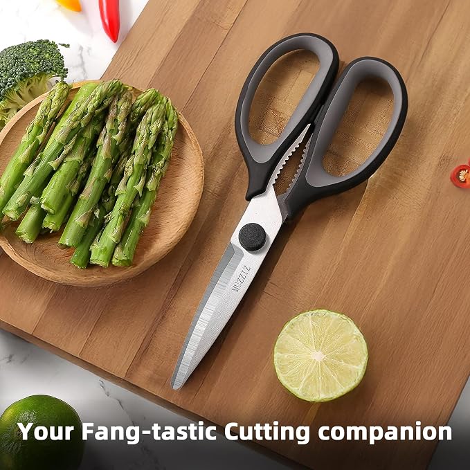 Kitchen Scissors All Purpose, Heavy Duty Stainless Steel Come Apart Kitchen Shears for Food, Herbs, Meat, Fish with Soft Comfort Grip Handle - 8.3-Inch Black