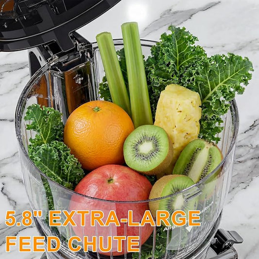 300W Cold Press Juicer with 5.8" Extra-Large Feed Chute | Slow Masticating Juicer Machines for Fruits and Vegetables, High Juice Yield, Easy to Clean, Family Use, BPA Free