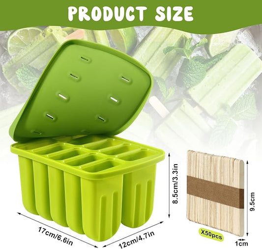 10 Cavity Popsicles Molds with 50 Pcs Popsicle Sticks, Bpa-free ice Pop Mold, Homemade Popsicle Molds, Reusable Easy Release Popsicle Maker for Kids Teens Adult DIY Yogurt Juice Smoothies Ice Cream