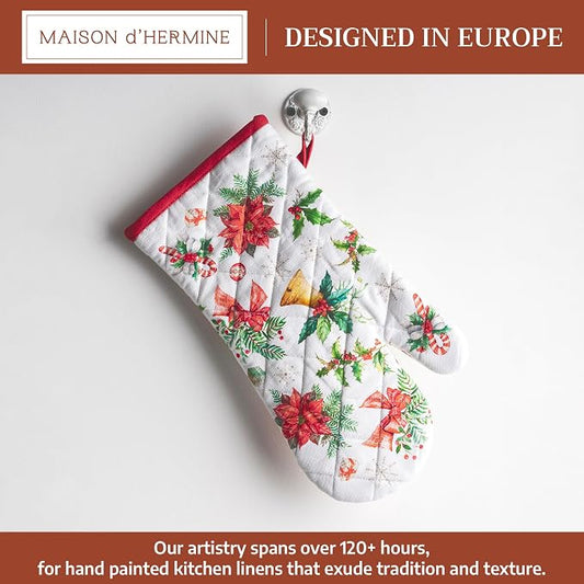 Maison d'Hermine Oven Gloves 100% Cotton Oven Mitt (7" x 13", Pack of 1) | With Loop Heat Resistant BBQ Cooking Gloves Baking Kitchen Handling Hot Pans Thanksgiving Christmas - Chromo