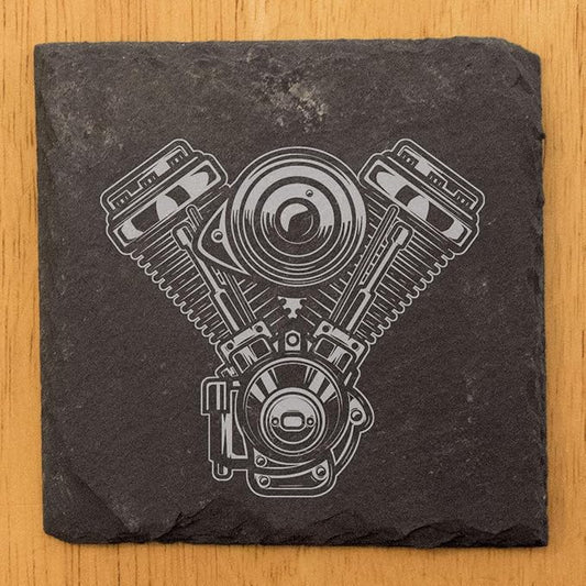 Rev Up Your Ride: V-Twin Engine Coasters for Bikers - Square Slate - Set of 6