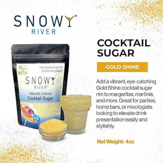 Snowy River Gold, Cocktail & Margarita Sugar Rimmer - Vibrant Color Glass Rimming Sugar with Medium Crystal Texture - 4oz