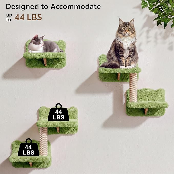 Cat Wall Furniture, 9 in 1 Cat Wall Shelves Set with Bridge, Green | Wall Mounted Cats Shelf for Space-Saving, Multi-Level Cat Climbing Systems for 16 Inch Drywall, with Scratching Posts, Condos