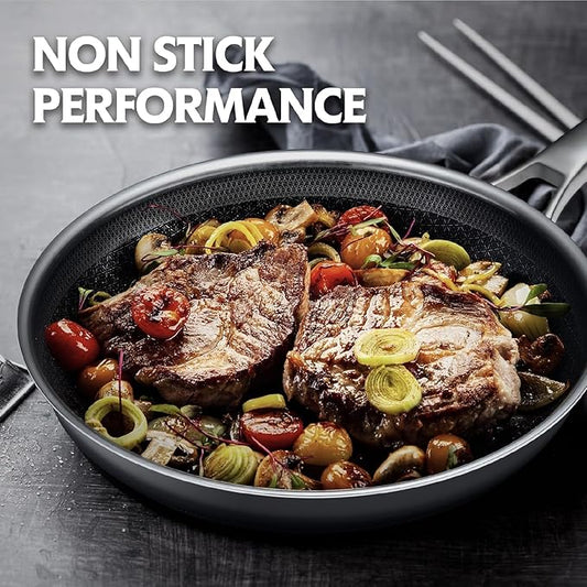 Non Stick Frying Pans, 12 inch with Lid Hybrid Frying Pans Nonstick,non stick Stainless Steel Skillets, Dishwasher/Oven Safe Cookware, Induction Compatible, PFOA Free Cookware