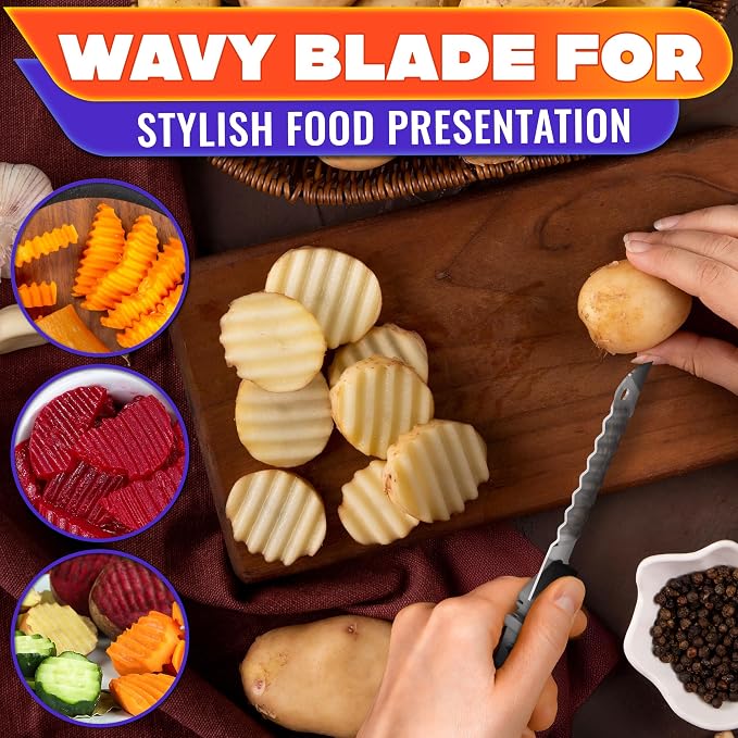 6 in 1 Cutting Board Scissors for Food, Detachable Knife | Cheese Scissors with Built-In Fish Scaler, Bottle Opener and Safety Lock; Dishwasher Safe, Ribbed Blade for Meat & Vegetables