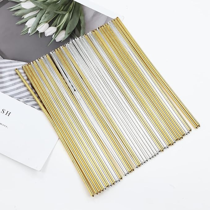 Lawie 40 Pack 6 Inch Gold Silver Long Metal Straight Hair Sticks with Hole Pencil Plain Hair Picks Forks Needle Rod Blank Thin Hairpins Hair Shawl Pins Chopsticks Bun Holder Craft DIY Accessories Bulk