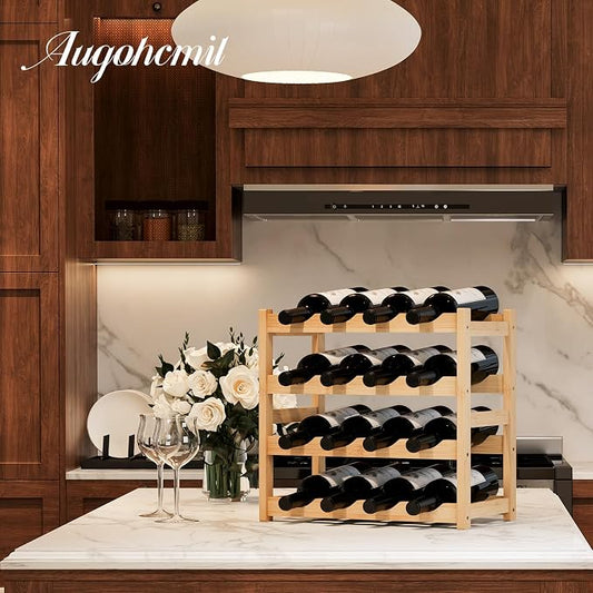 Wine Rack,Bamboo Wine Storage Cabinet Shelf,Countertop Wine Shelf- Freestanding Wine Holder for Kitchen & Pantry (Natural, 4-Tier)