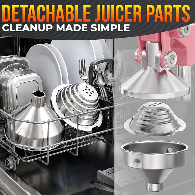 Cast Iron Juicer Hand Press, Heavy-Duty Squeezer, 304 Stainless Steel Bowl – One Pull Extracts Full Juice – Manual Citrus Press Juicer & Orange Squeezer for Lemon, Lime & Lemonade at Home Bar (Pink)