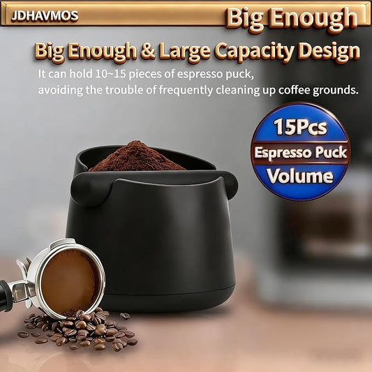 5-Inch Espresso Knock Box, Holds 15+ Coffee Pucks with Barista Towels, Removable Knock Bar & Anti-Slip Base, Espresso Machine Accessories for Home/Office (Modern Black)