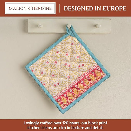 Maison d' Hermine Pot Holders 100% Cotton Potholders (8" x 8", Pack of 1) | Heat Resistant Hot Pads with Loop BBQ Cooking Baking Hotel Kitchen Handling Hot Pans Thanksgiving Christmas - Carpo