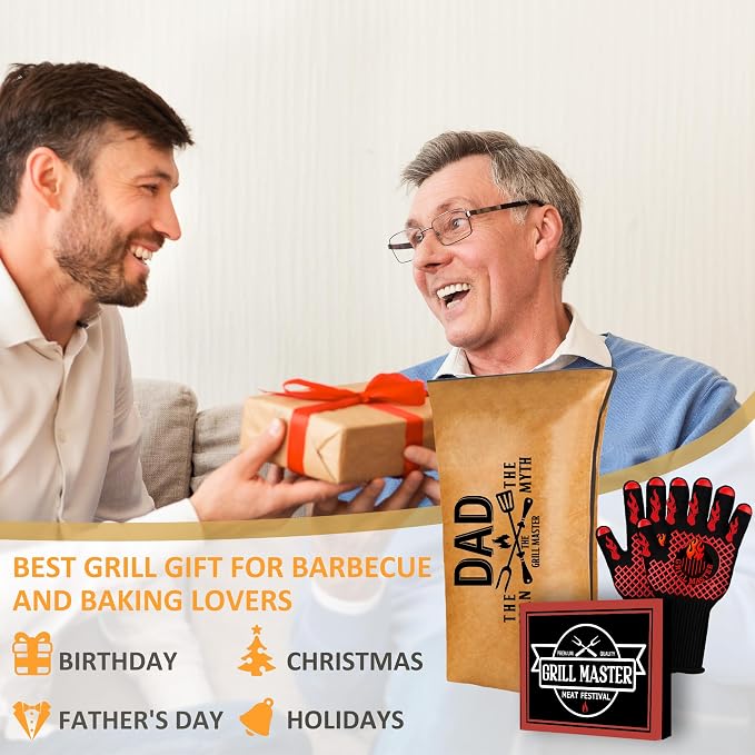Dad Gifts, Fathers Day Dad from Daughter BBQ Blanket with Grill Gloves, Meat Resting Bag for BBQ Smoking, Grilling Gloves Heat Resistant for Outdoor Grill Party on Birthday