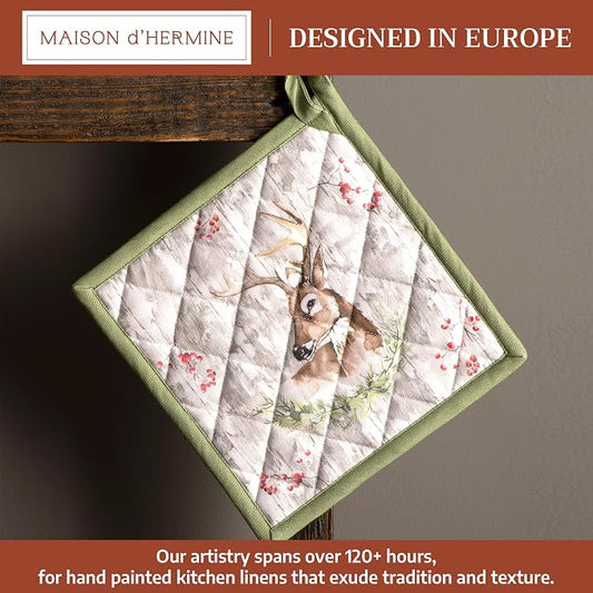 Maison d' Hermine Pot Holders 100% Cotton Potholders (8" x 8", Pack of 1) | Heat Resistant Hot Pads with Loop BBQ Cooking Baking Hotel Kitchen Handling Hot Pans Thanksgiving Christmas - Mountain Life