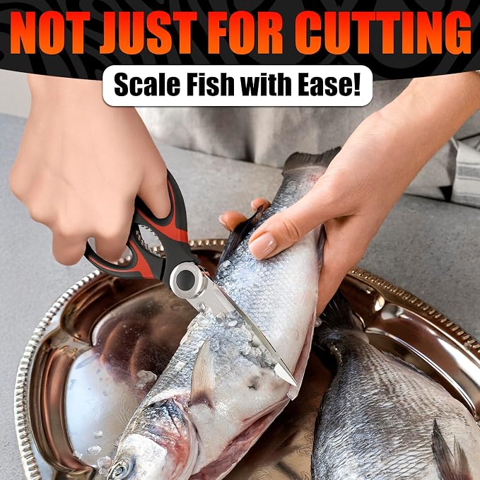 2 Pcs Heavy Duty Kitchen Scissors for Food, 5-in-1, All Purpose | Utility Scissors for Meat & Poultry, Stainless Steel Kitchen Shears, Bottle Opener, Non-Slip Handles & Blade Covers