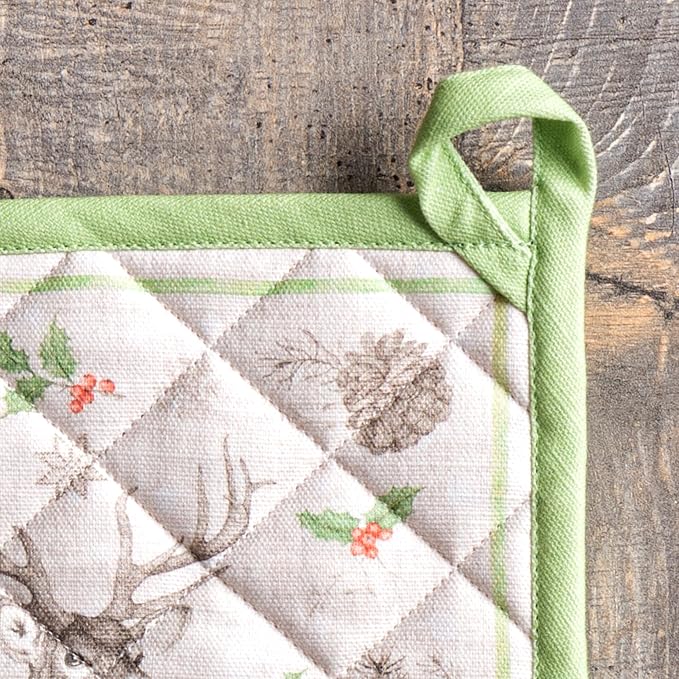 Maison d' Hermine Pot Holders 100% Cotton Potholders (8" x 8", Pack of 2) | Heat Resistant Hot Pads with Loop BBQ Cooking Baking Hotel Kitchen Handling Hot Pans Thanksgiving Christmas - Christmas Dew