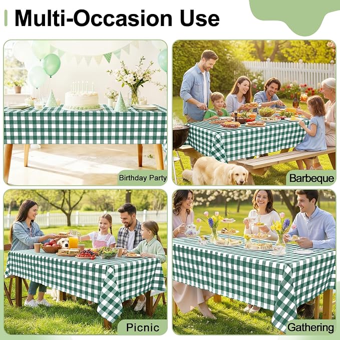 4 Packs Buffalo Disposable Table Cloth, 54 x 108 Inch Waterproof Plastic Tablecloth, Rectangle Hunter Green and White Checkered Table Covers for Picnic, Birthday, Party, Back to School