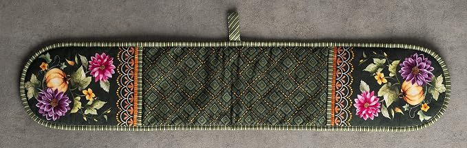 Maison d' Hermine Double Oven Mitts 100% Cotton Double Oven Glove (7"x35") | Heat Resistant BBQ Cooking Gloves with Loop Baking Kitchen Home Farmhouse Thanksgiving Christmas -Pumpkin Garden - Dark Green