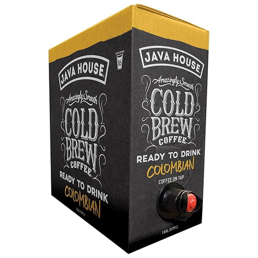 Java House Cold Brew Coffee on Tap – Premium 100% Arabica Medium Roast – Smooth Colombian Flavor with Chocolate & Caramel Notes – 1 Gallon Box (16 Servings) – Ready to Drink, No Brewing Required, Fridge-Friendly