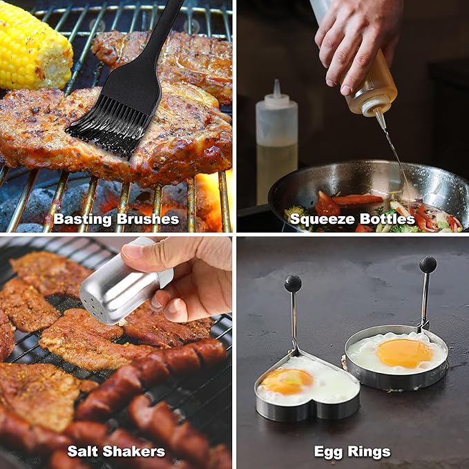 ROMANTICIST 29PCS Griddle Accessories Set - Flat Top Teppanyaki Spatula Set with Scraper, Basting Cover for Camp Chef- Home Cooking Griddle and Outdoor BBQ Gifts for Father's Day