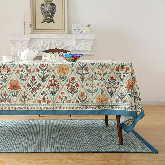 ISAENNE Designer Linen Elegant Table Cloth for Rectangle Table,Colorful Floral Bohemian Tablecloth,Wrinkle Resistant Decor Tablecloths for Dining Thanksgiving Kitchen,55"*79"-Floralsea A