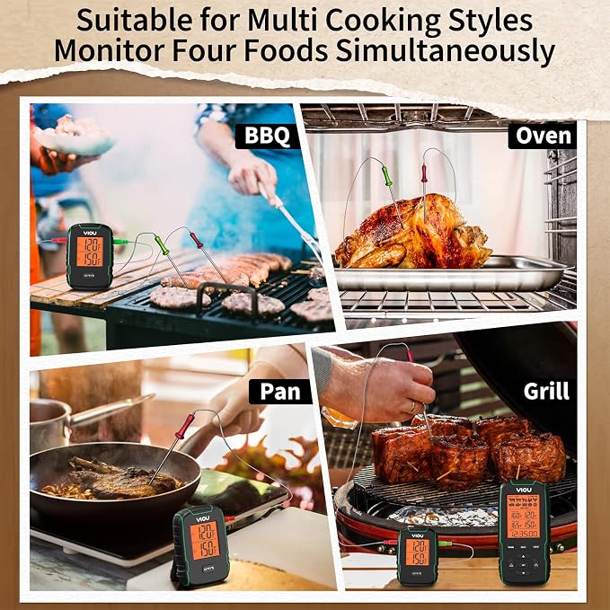 Wireless Meat Thermometer for Cooking, Digital Meat Thermometer with 2 Probes, 500FT Ultra Accurate & Fast Food Thermometer for Oven, Smoker, Green