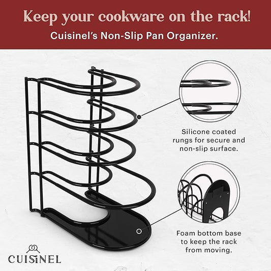 Cuisinel Pots and Pans Organizers - 2-Pack of Silicone-Coated Non-Slip 12" Heavy Duty Skillet Rack - Kitchen Organization Storage - Holds Cookie Sheets, Cutting Boards, Cast Iron Cookware, Dish Stand