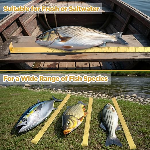 Zonon 1/8" x 2" x 48" Fish Measuring Board Anodized Aluminum Fish Ruler Yellow Corrosion Resistant Boat Measuring Tool for Fishing Competition Fresh and Salt Water